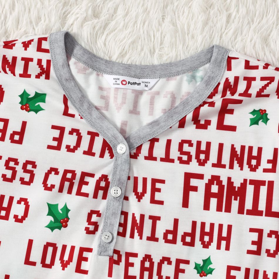 Christmas Family Matching Allover Letter Print Long-sleeve Pajamas Sets (Flame Resistant) Red big image 5