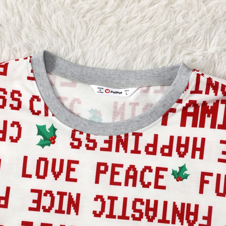 Christmas Family Matching Allover Letter Print Long-sleeve Pajamas Sets (Flame Resistant) Red big image 3
