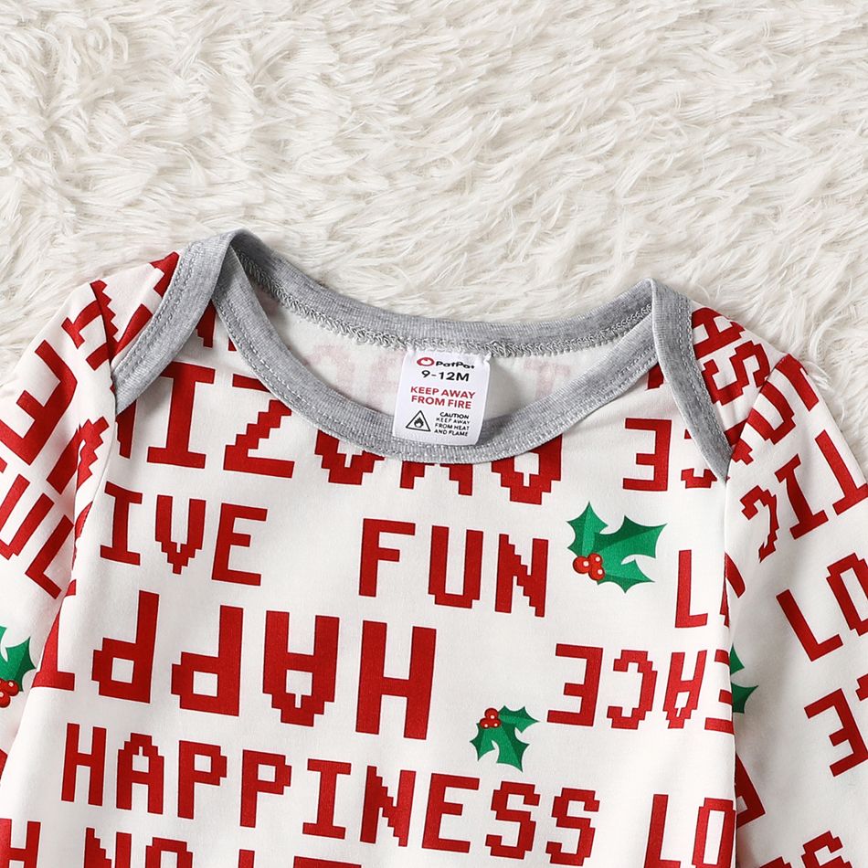 Christmas Family Matching Allover Letter Print Long-sleeve Pajamas Sets (Flame Resistant) Red big image 8