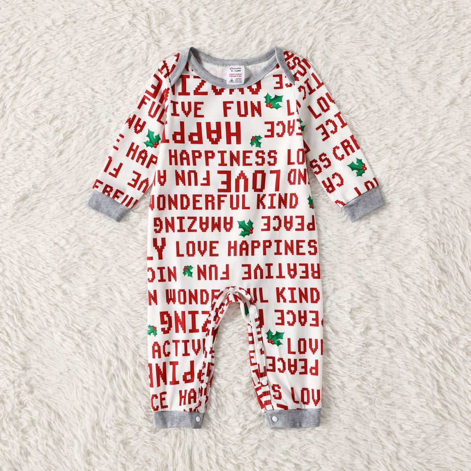 Christmas Family Matching Allover Letter Print Long-sleeve Pajamas Sets (Flame Resistant) Red big image 7