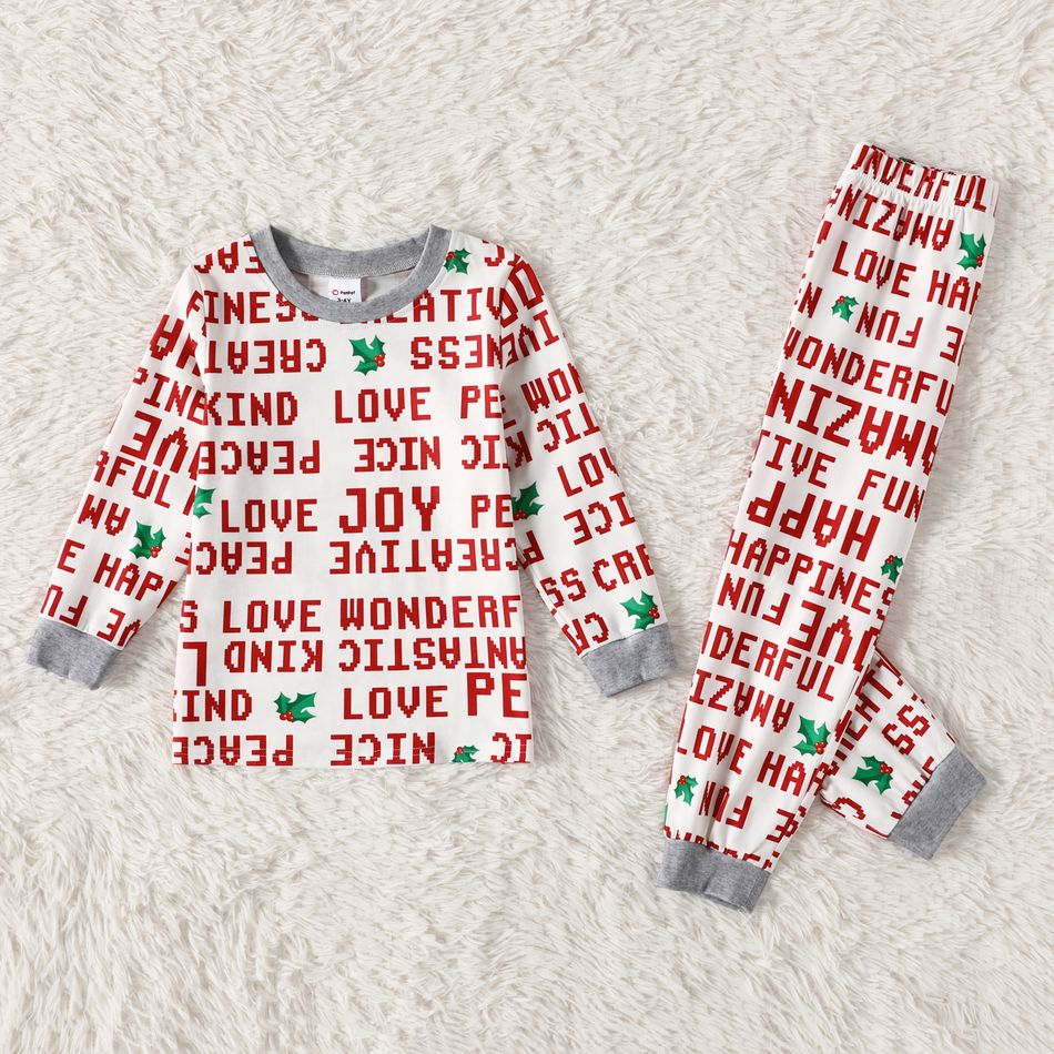 Christmas Family Matching Allover Letter Print Long-sleeve Pajamas Sets (Flame Resistant) Red big image 6