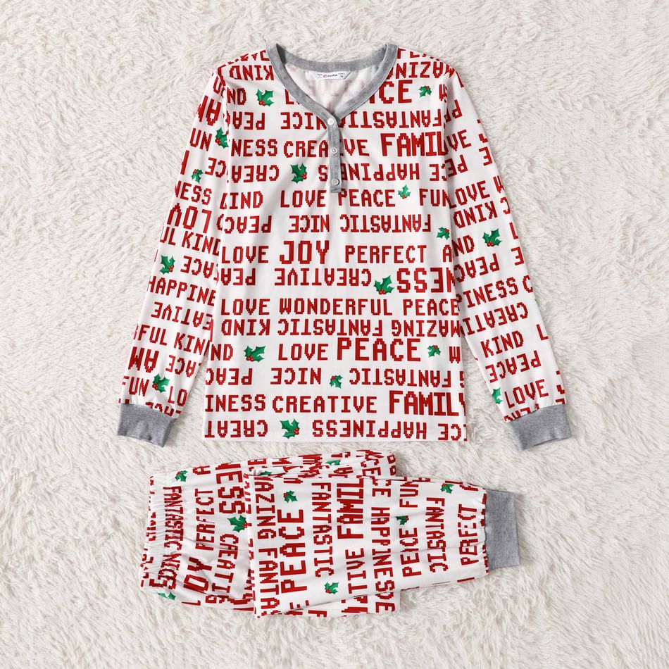 Christmas Family Matching Allover Letter Print Long-sleeve Pajamas Sets (Flame Resistant) Red big image 4