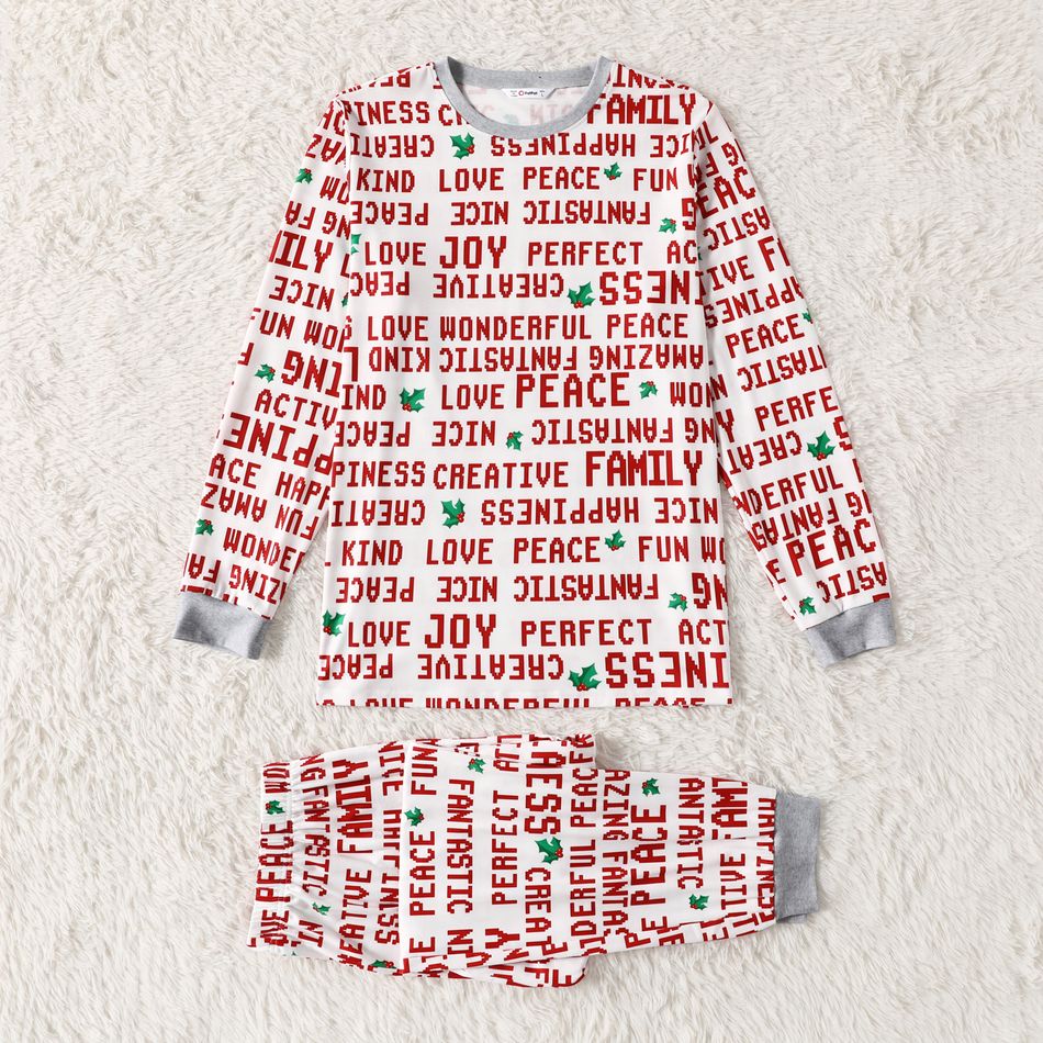 Christmas Family Matching Allover Letter Print Long-sleeve Pajamas Sets (Flame Resistant) Red big image 2