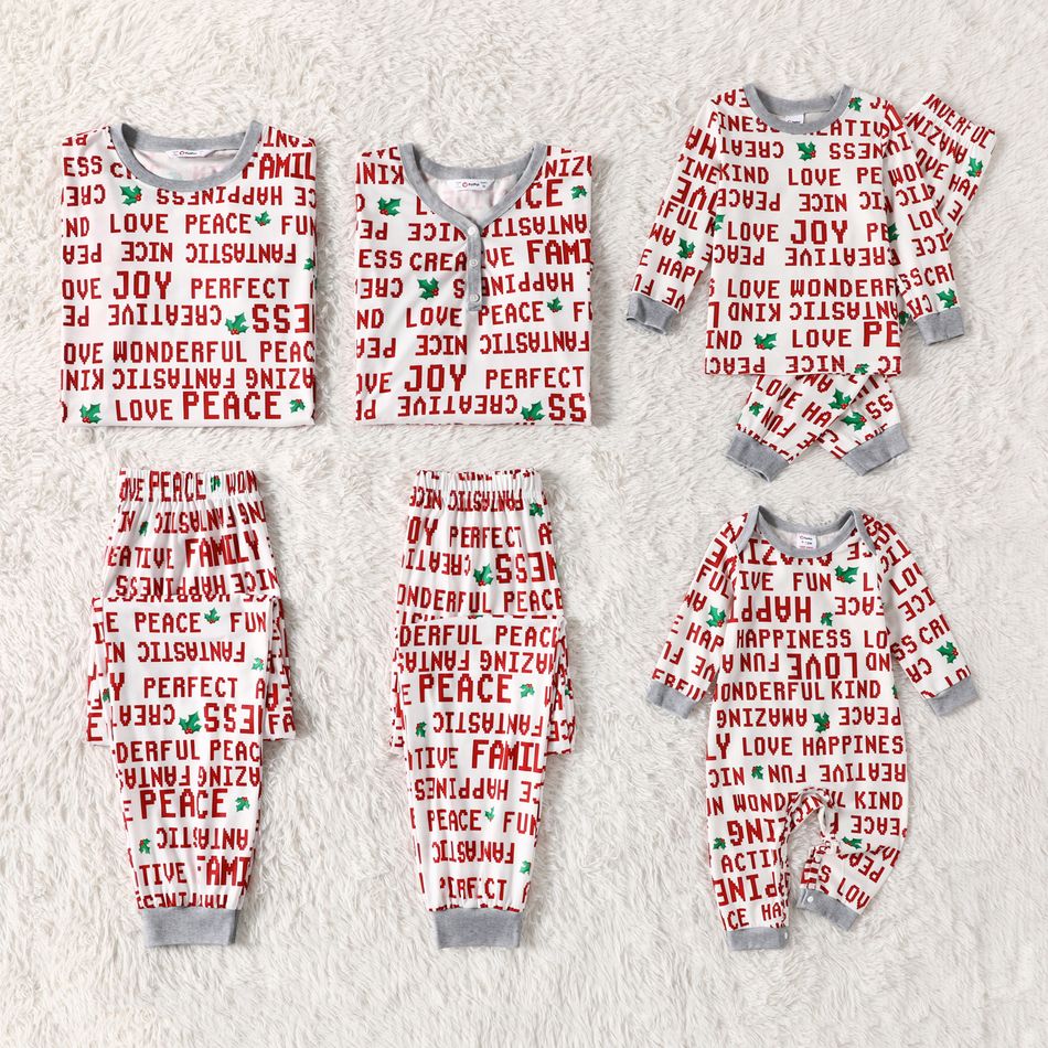 Christmas Family Matching Allover Letter Print Long-sleeve Pajamas Sets (Flame Resistant) Red