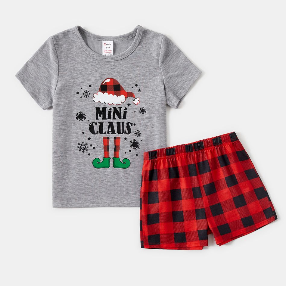 Christmas Family Matching Short-sleeve Graphic Print Red Plaid Pajamas Sets (Flame Resistant) redblack big image 9