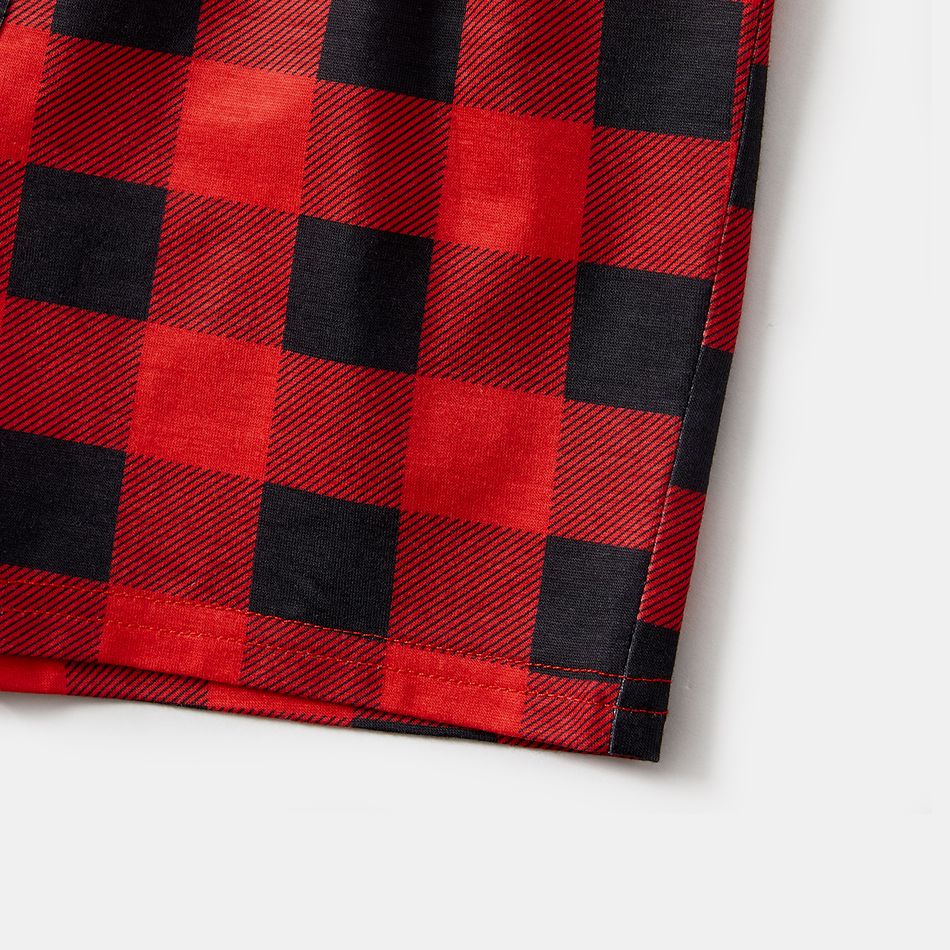 Christmas Family Matching Short-sleeve Graphic Print Red Plaid Pajamas Sets (Flame Resistant) redblack big image 7