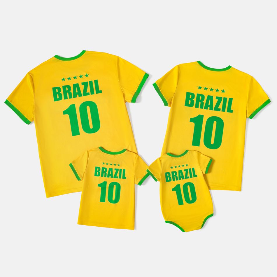 Family Matching Short-sleeve Graphic Yellow Football T-shirts (Brazil) Yellow big image 3