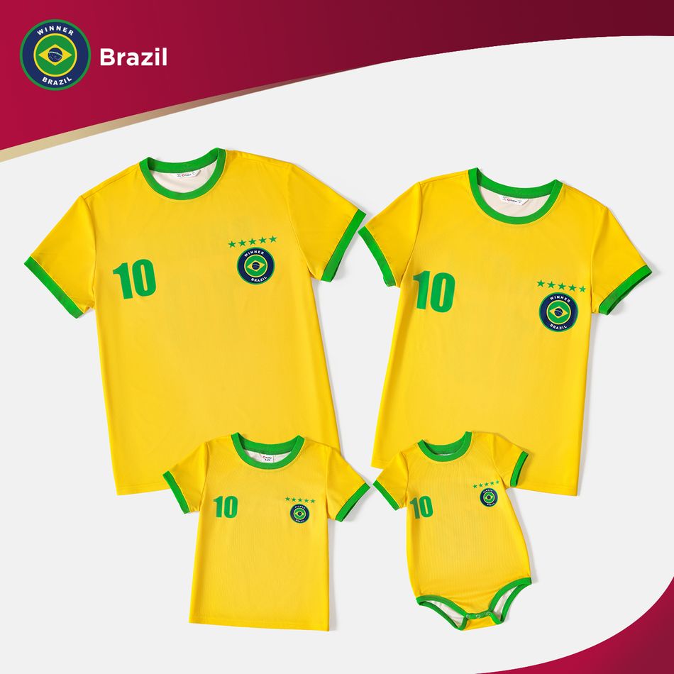 Family Matching Short-sleeve Graphic Yellow Soccer T-shirts (Brazil) Yellow