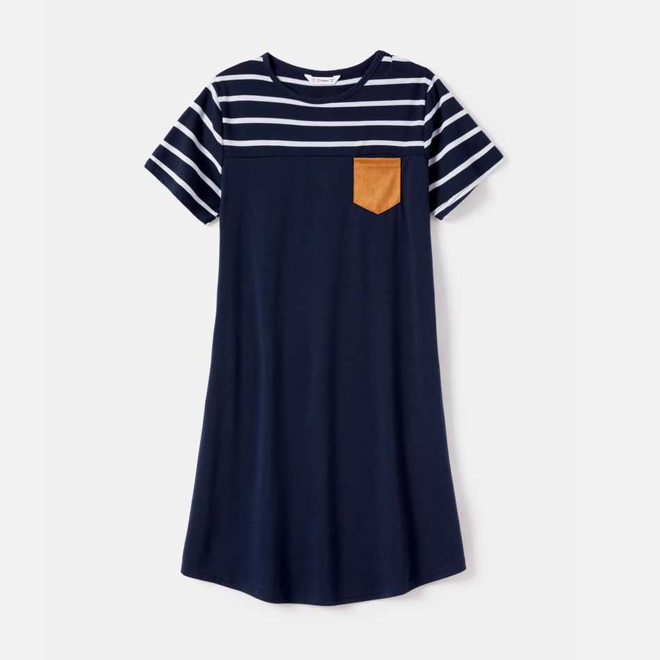 Family Matching Striped Spliced Dresses and Short-sleeve T-shirts Sets Blue big image 2