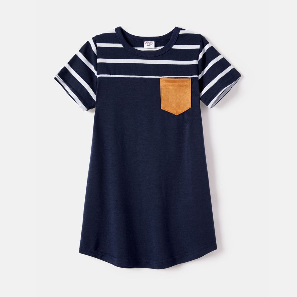 Family Matching Striped Spliced Dresses and Short-sleeve T-shirts Sets Blue big image 3