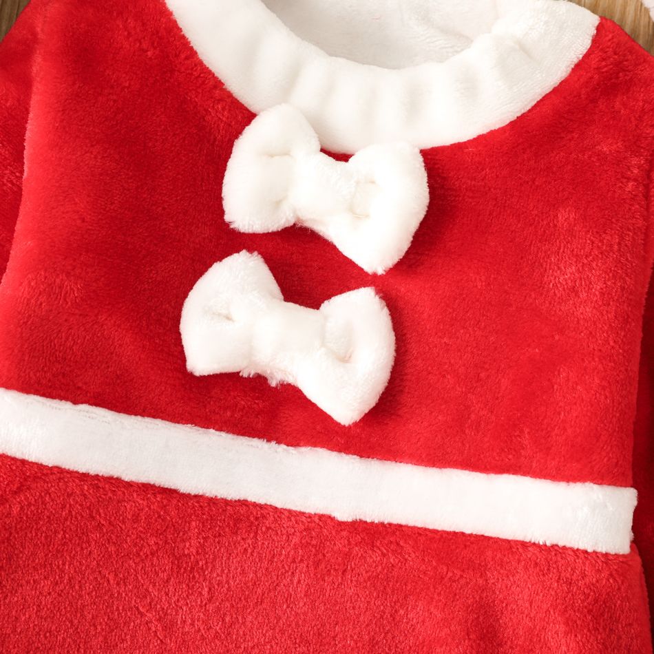 2pcs Toddler Girl Christmas Bowknot Desogn Fleece Dress and Santa Cap Red big image 3