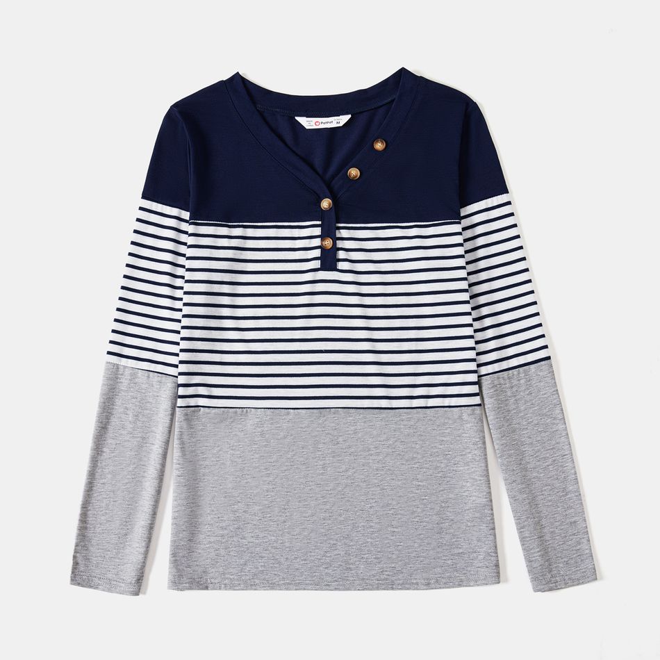Mommy and Me Striped Colorblock Long-sleeve Button Tee Color block big image 2