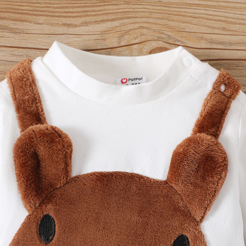Baby Boy/Girl 95% Cotton Long-sleeve Spliced Fuzzy Bear Ears Jumpsuit Brown big image 2