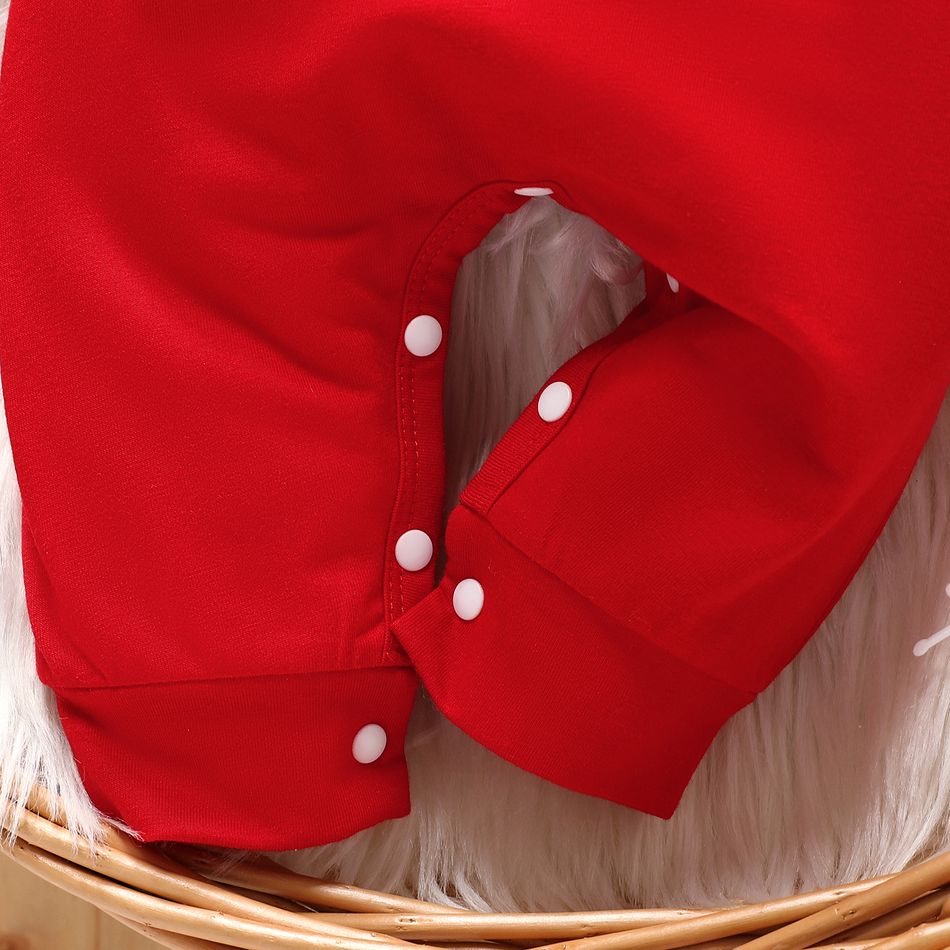 عيد الميلاد 2 قطعة طفلة حمراء مخطط طويلة الأكمام بذلة طباعة حرفين فو مع مجموعة عقال أحمر big image 4