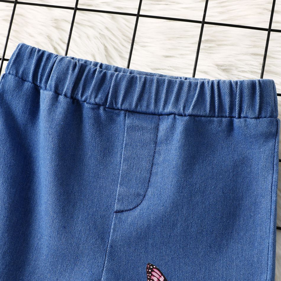 Kleinkinder Mädchen Ausgestellter Kragen Kindlich Schmetterling Jeans blau big image 3