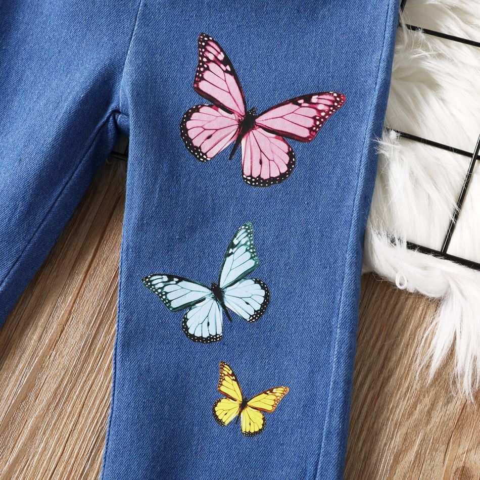 Kleinkinder Mädchen Ausgestellter Kragen Kindlich Schmetterling Jeans blau big image 4