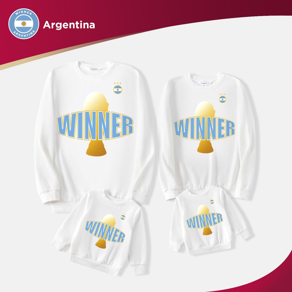 Family Matching Graphic White Long-sleeve Football Sweatshirts (Argentina) White
