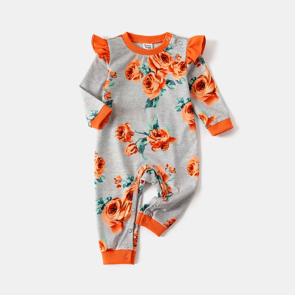 Mommy and Me Floral Print Colorblock Long-sleeve Sweatshirts Orange big image 6