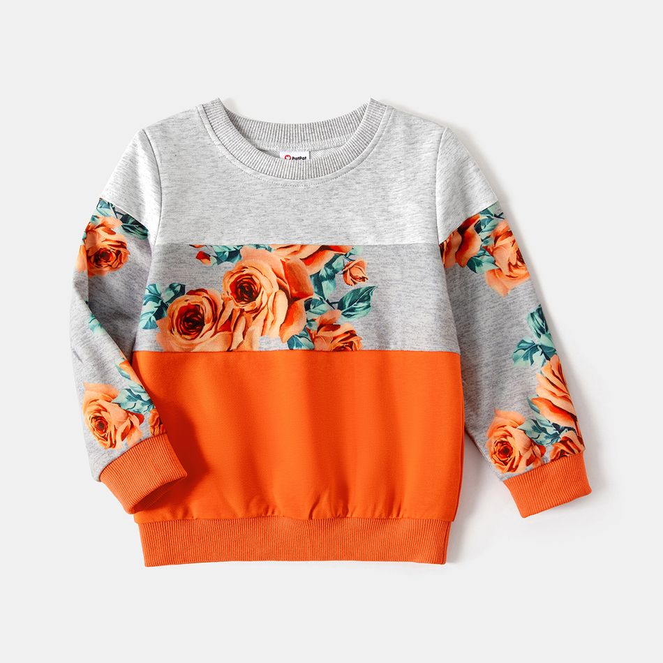 Mommy and Me Floral Print Colorblock Long-sleeve Sweatshirts Orange big image 4