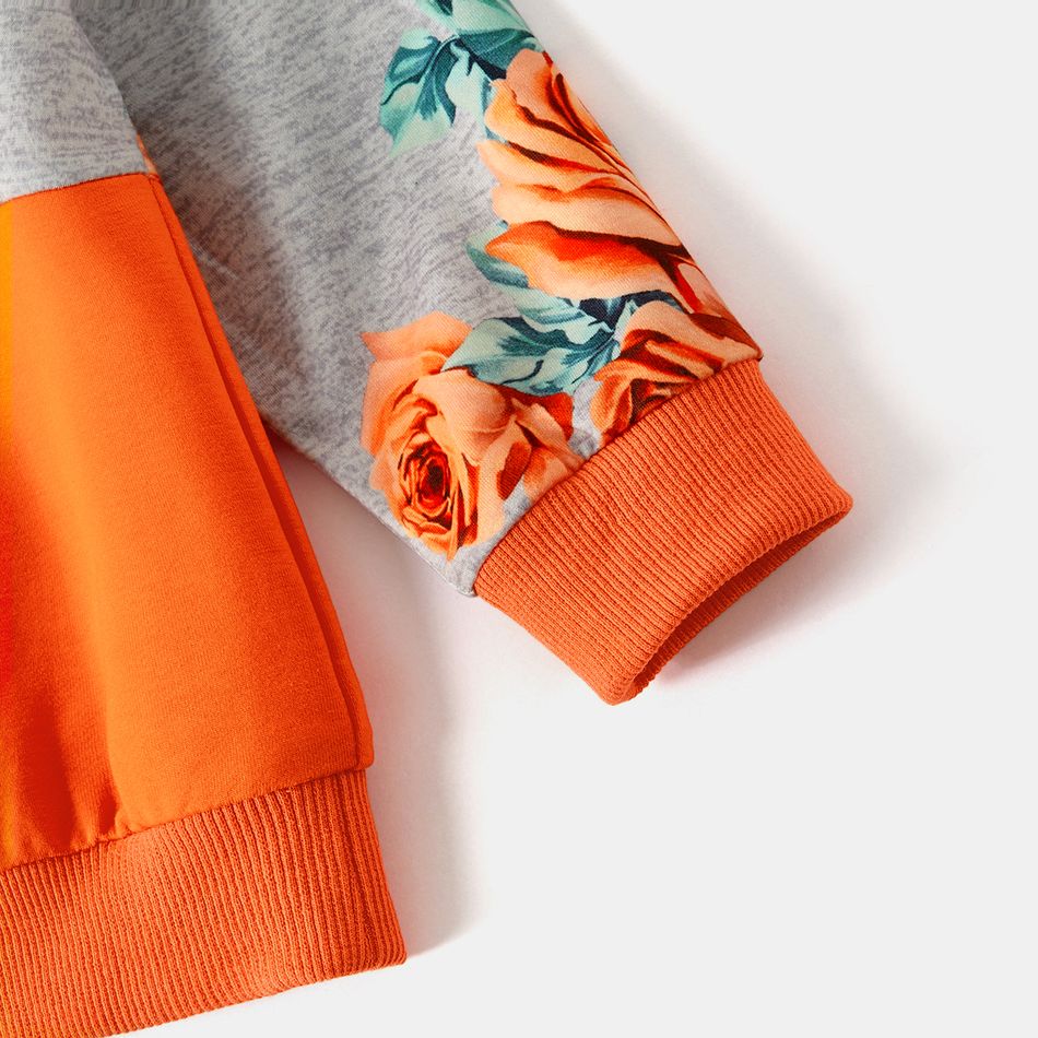 Mommy and Me Floral Print Colorblock Long-sleeve Sweatshirts Orange big image 5