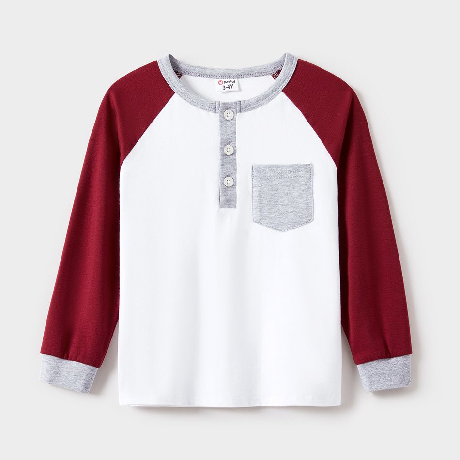 Family Matching Allover Floral Print Belted Dresses and Colorblock Raglan-sleeve T-shirts Sets WineRed big image 13