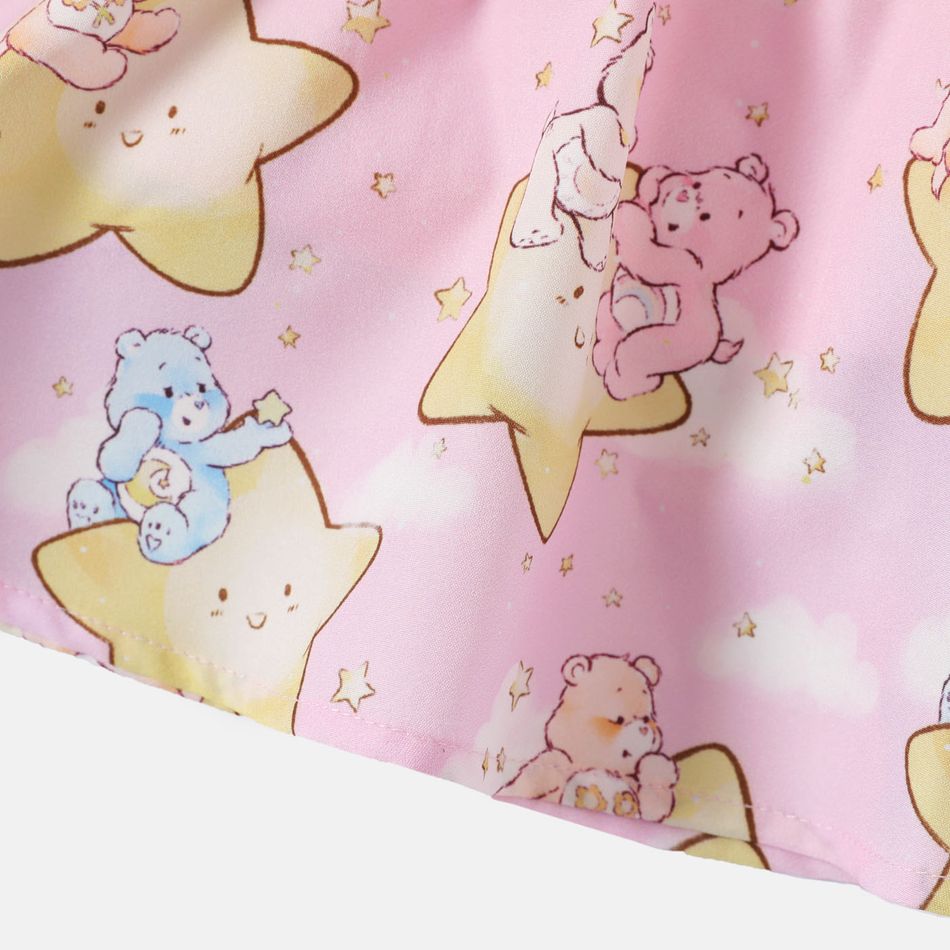 Care Bears 2pcs Baby Girl 95% Cotton Puff-sleeve Tee and Allover Star Print Suspender Skirt Set Pink big image 6