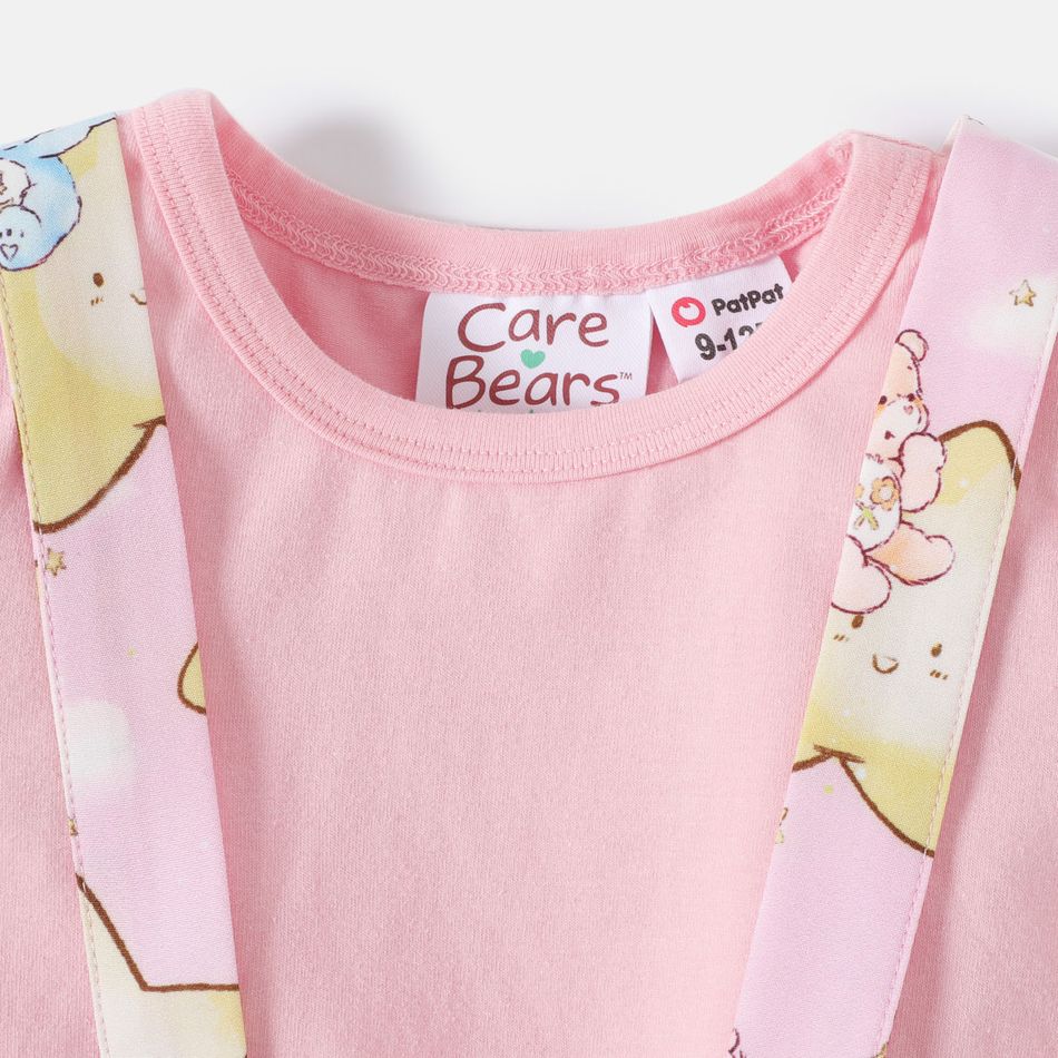 Care Bears 2pcs Baby Girl 95% Cotton Puff-sleeve Tee and Allover Star Print Suspender Skirt Set Pink big image 5