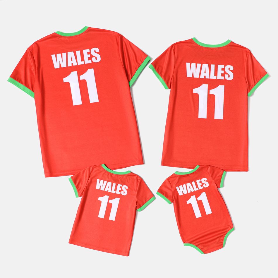 Family Matching Red Short-sleeve Graphic Football T-shirts (Wales) Red big image 2
