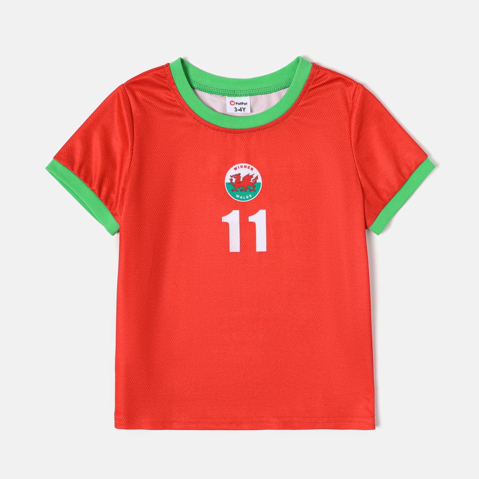 Family Matching Red Short-sleeve Graphic Football T-shirts (Wales) Red big image 5