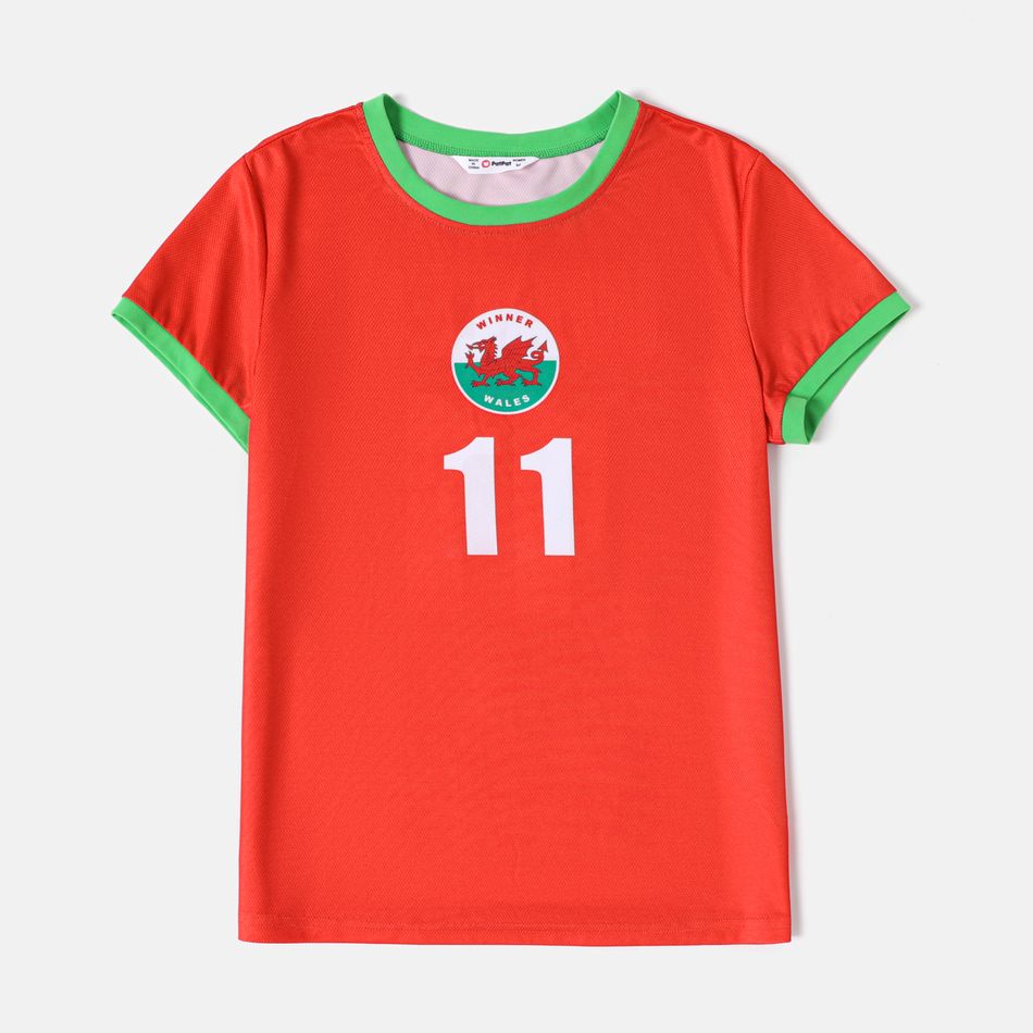 Family Matching Red Short-sleeve Graphic Football T-shirts (Wales) Red big image 4
