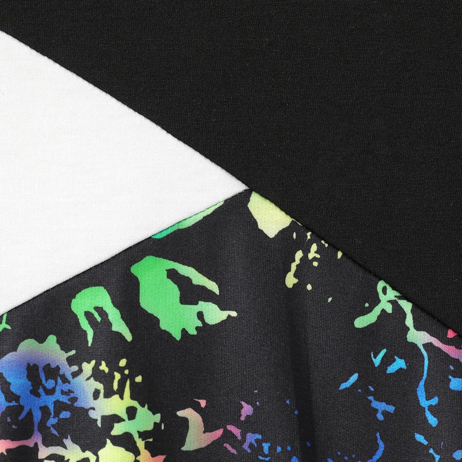 Kid Boy Dinosaur Print Colorblock Hoodie Sweatshirt Black big image 3