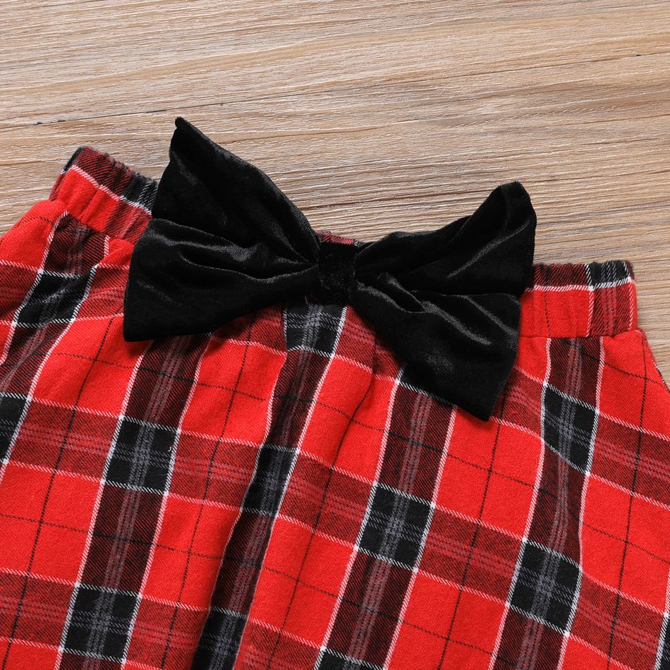 2 قطع كيد فتاة طويلة الأكمام الأسود المخملية المحملة و 3d bowknot تصميم منقوشة تنورة مجموعة أحمر big image 4