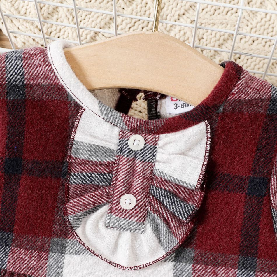 Baby Girl Red Plaid Flare-sleeve A-line Dress Red