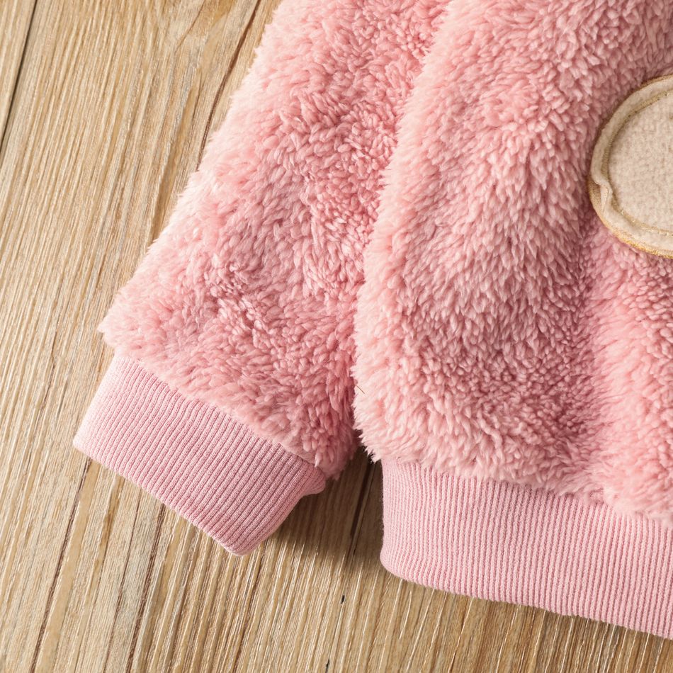 2pcs Toddler Girl Playful Bear Embroidered Polar Fleece Sweatshirt and Bows Design Leggings Set Pink big image 4