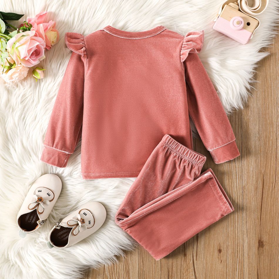 2 Stück Kleinkinder Mädchen Flatterärmel Süß Sweatshirt-Sets rosa big image 2