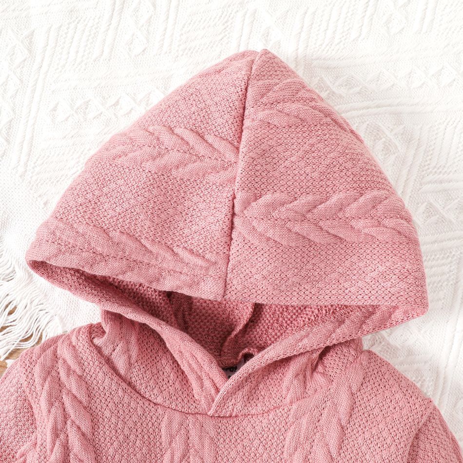 2pcs Baby Boy/Girl Solid Cable Knit Hooded Long-sleeve Set Pink big image 3