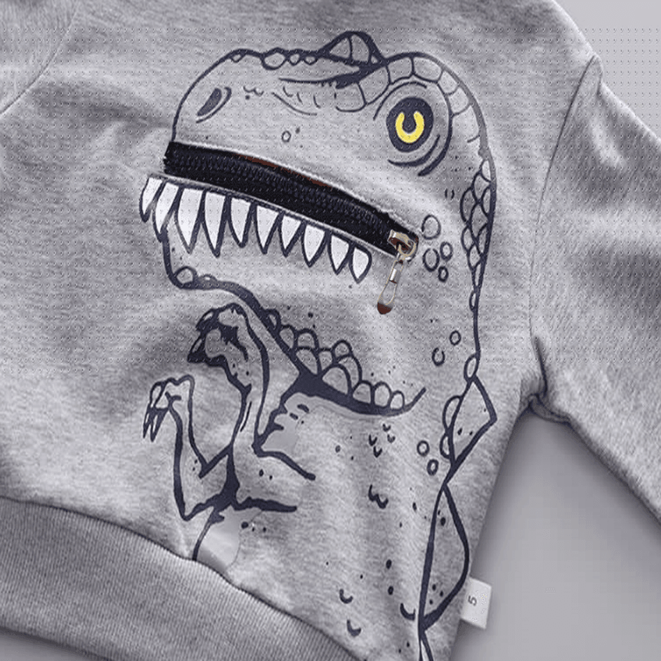 2pcs Toddler Boy Playful Dinosaur Print Hoodie Sweatshirt and Pants Set Grey big image 3