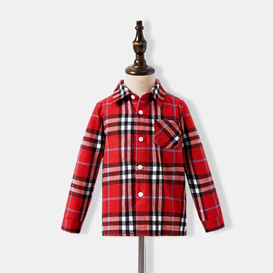 Christmas Family Matching Allover Print Bow Front Red A-line Tank Dresses and Long-sleeve Plaid Shirts Sets Red big image 11