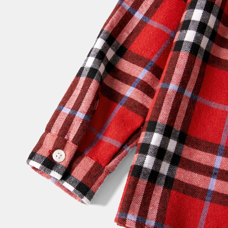 Christmas Family Matching Allover Print Bow Front Red A-line Tank Dresses and Long-sleeve Plaid Shirts Sets Red big image 14