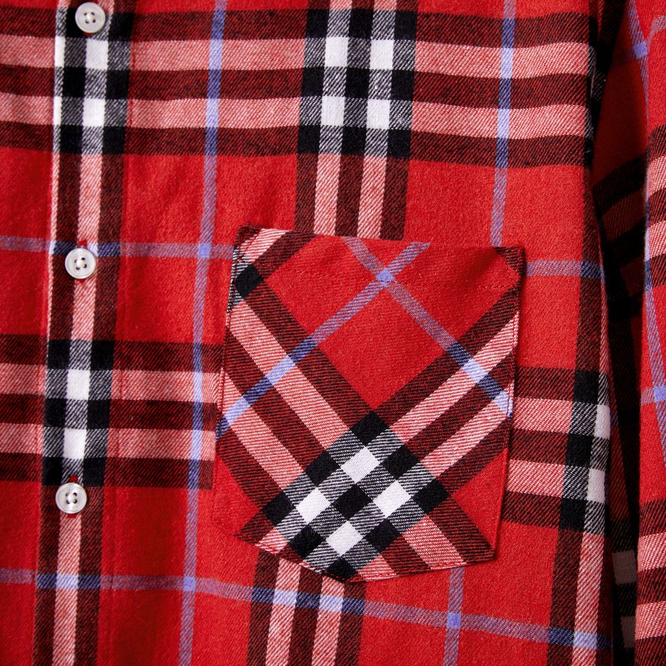 Christmas Family Matching Allover Print Bow Front Red A-line Tank Dresses and Long-sleeve Plaid Shirts Sets Red big image 13
