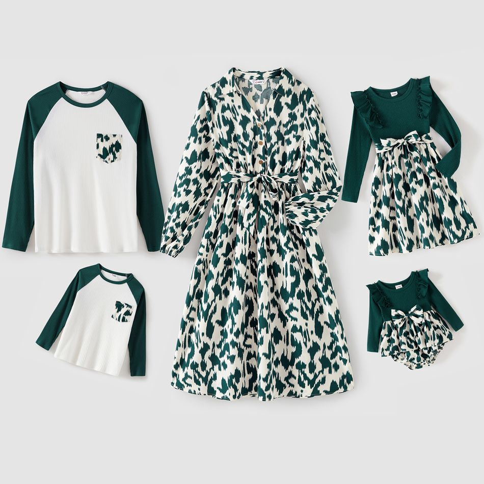 Look de família Manga comprida Conjuntos de roupa para a família Conjuntos Verde negruzco big image 1