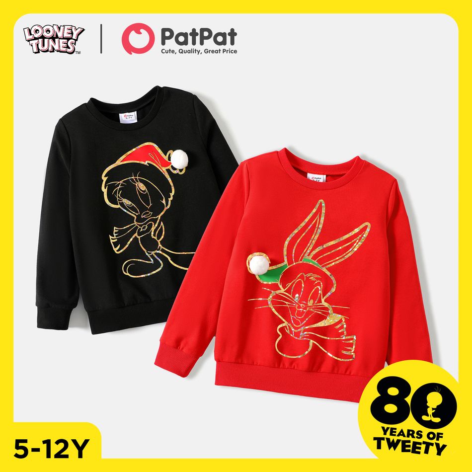 Looney Tunes Natal Criança Unissexo Hipertátil/3D Estampado animal Pullover Sweatshirt Preto