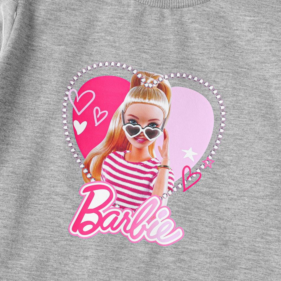 Barbie Kid Girl Polka dots Mesh Puff-sleeve Cotton Sweatshirt Dress Flecked Grey big image 3