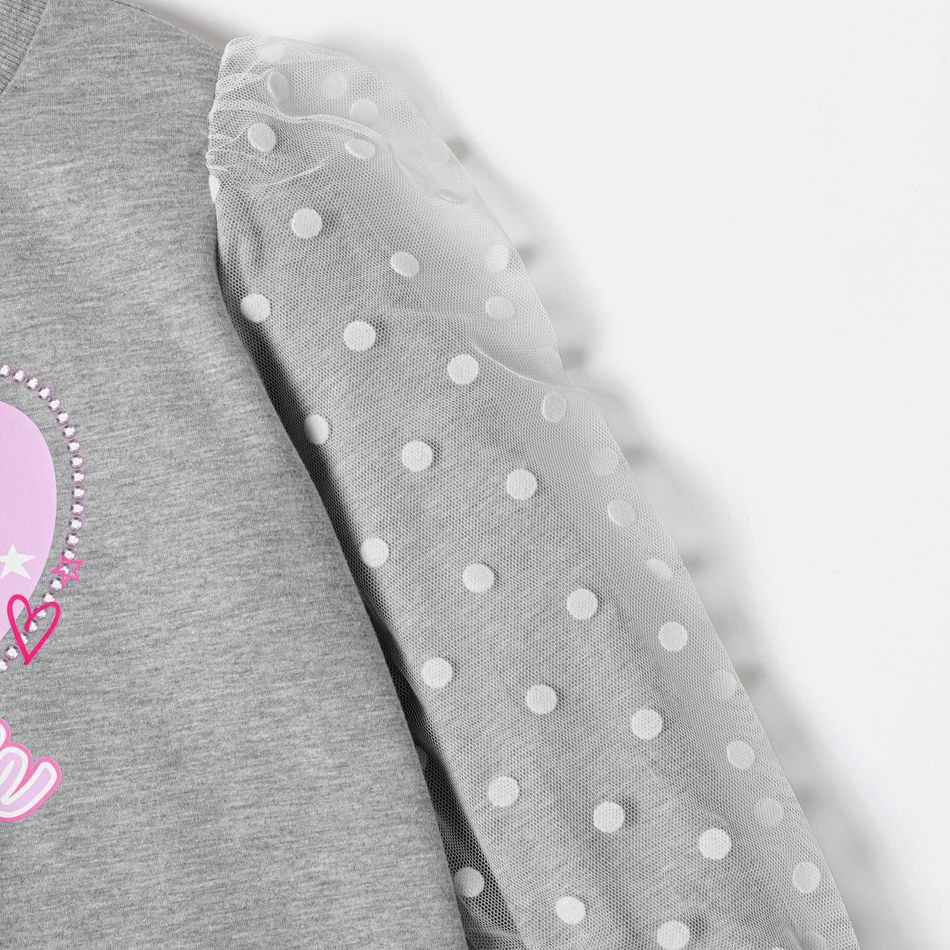 Barbie Kid Girl Polka dots Mesh Puff-sleeve Cotton Sweatshirt Dress Flecked Grey big image 4