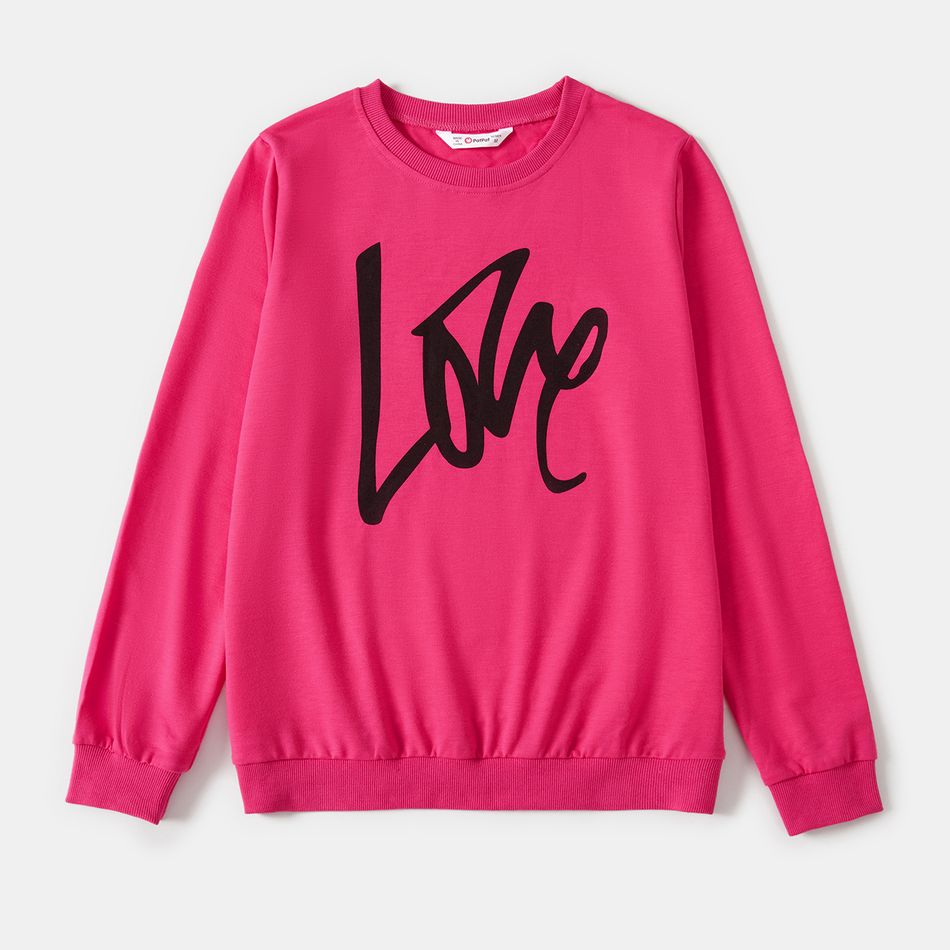 Valentine's Day Mommy and Me Letter Print Hot Pink Long-sleeve Sweatshirts Hot Pink big image 2