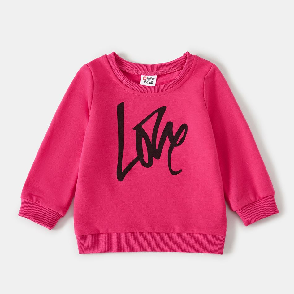 Valentine's Day Mommy and Me Letter Print Hot Pink Long-sleeve Sweatshirts Hot Pink big image 4