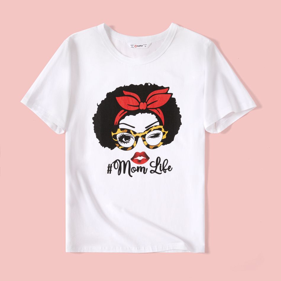 Mommy and Me 95% Cotton Short-sleeve Figure & Letter Print White T-shirts White big image 2