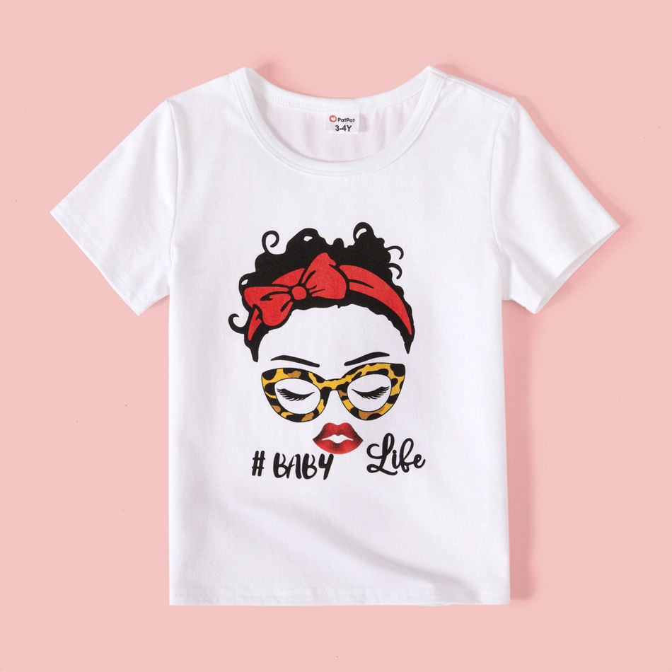 Mommy and Me 95% Cotton Short-sleeve Figure & Letter Print White T-shirts White big image 4
