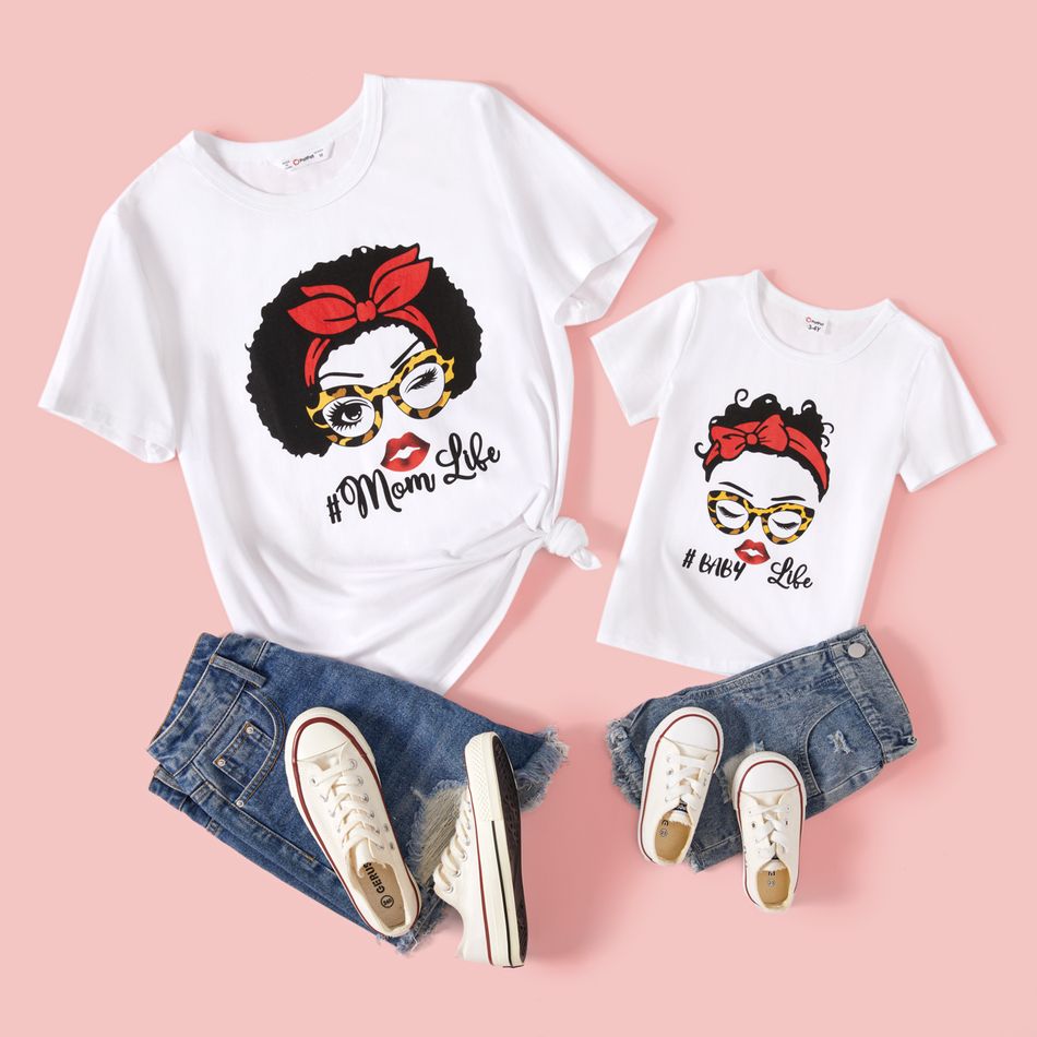 Mommy and Me 95% Cotton Short-sleeve Figure & Letter Print White T-shirts White