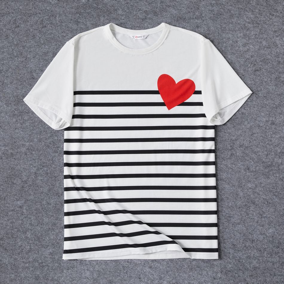 Valentine's Day Family Matching Allover Heart & Letter Print Twist Knot Bodycon Dresses and Short-sleeve Striped T-shirts Sets White big image 7